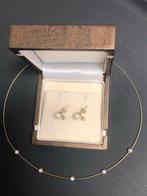 Collier + oorstekers | 14kt geelgoud +  parels | vintage, Antiek en Kunst, Ophalen, Goud