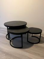 Ronde Mangohout Salontafels - Set van 3, Huis en Inrichting, Tafels | Bijzettafels, Rond, Mangohout zwart, 55 tot 75 cm, Zo goed als nieuw