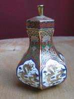 Cloisonné Chinees klein potje draken wit groen blauw bruin, Verzenden