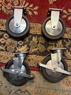 Een set van 2 bok en 2 zwenkwielen zwaar rubber, Doe-het-zelf en Verbouw, Zwenkwielen, Ophalen of Verzenden, Gebruikt