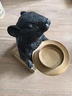 Zwarte muis met goudkleurige waxinelichthouder zgan, Ophalen of Verzenden, Zo goed als nieuw, Dier