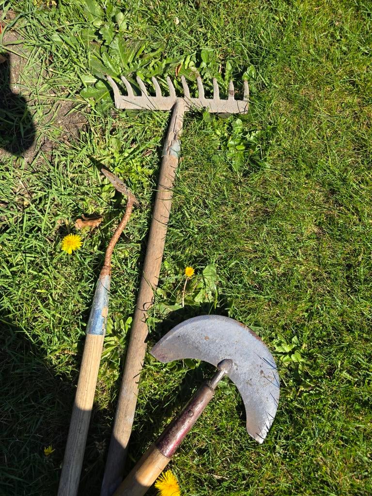 Tuingereedschap set: Hark, Schoffel en Kantensteker, Tuin en Terras, Ophalen, Gebruikt