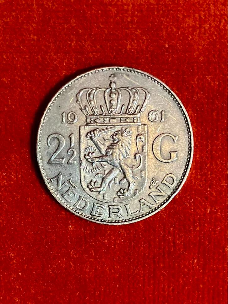 Zilveren 2,5 gulden 1961 Juliana, Postzegels en Munten, Munten | Nederland, Losse munt, 2½ gulden, Koningin Juliana, Zilver, Ophalen of Verzenden