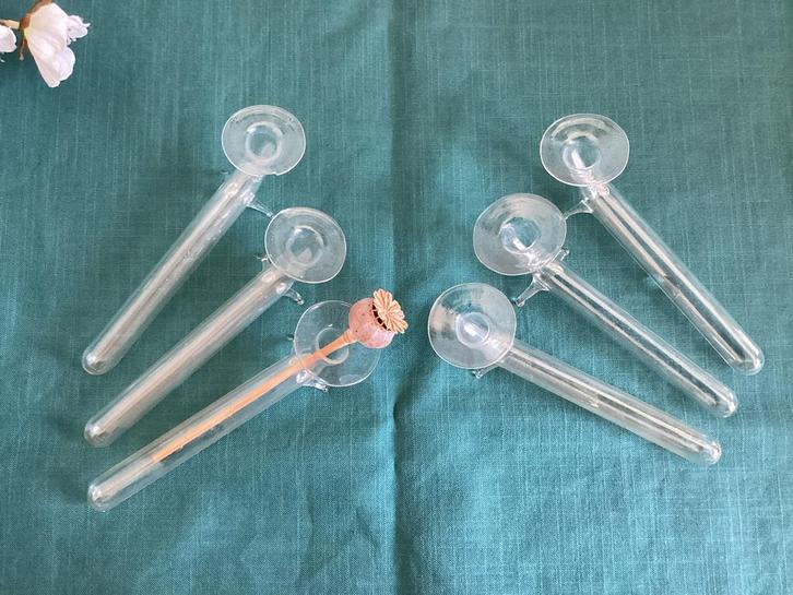 Set van 6 glazen messenleggers bloemhoudertjes, Huis en Inrichting, Keuken | Bestek, Gebruikt, Los bestek, Overige materialen