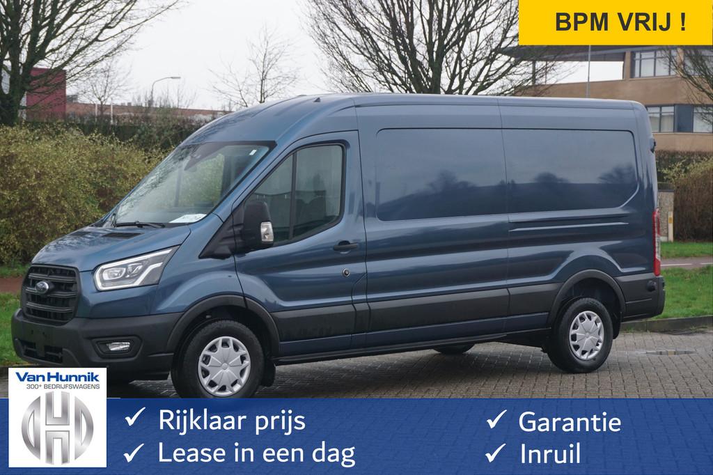 Ford Transit 350L 170PK L3H2 AUT BPM VRIJ! 12" Sync4 Scherm, Auto's, Automaat, Gebruikt, 4 cilinders, Blauw