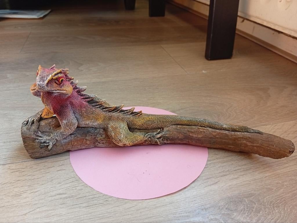 Beeld Leguaan op boomstronk, Verzamelen, Beelden en Beeldjes, Ophalen of Verzenden, Gebruikt, Dier