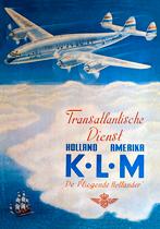Grote reclame poster van de KLM Transatlantische Dienst, Ophalen of Verzenden, Reclamebord