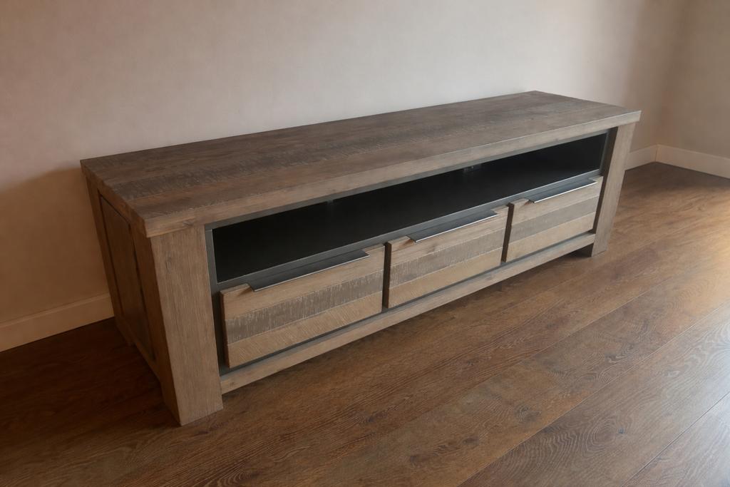 Houten tv-meubel met lades, Ophalen, Gebruikt, 150 tot 200 cm, Minder dan 100 cm