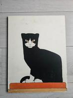Oude kat op houten plaat, gesigneerd B v d L '14, Ophalen of Verzenden