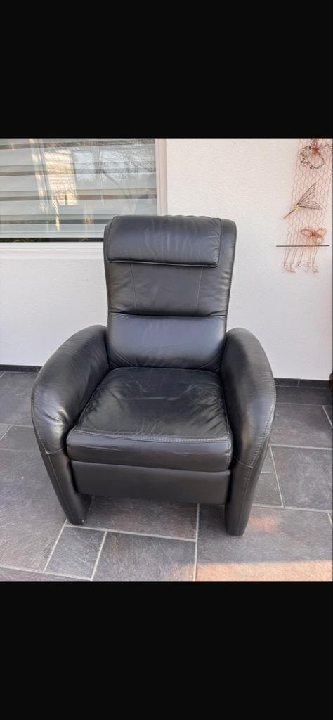 Zwarte leren fauteuil (stoel), Ophalen, Gebruikt, Leer, 75 tot 100 cm