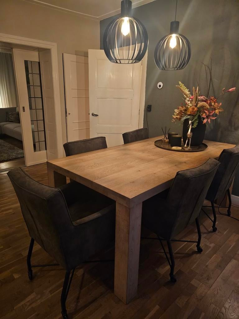 Massief Eiken Eettafel + Salontafel met Extra Blad, Huis en Inrichting, Tafels | Eettafels, Ophalen, Gebruikt, 100 tot 150 cm