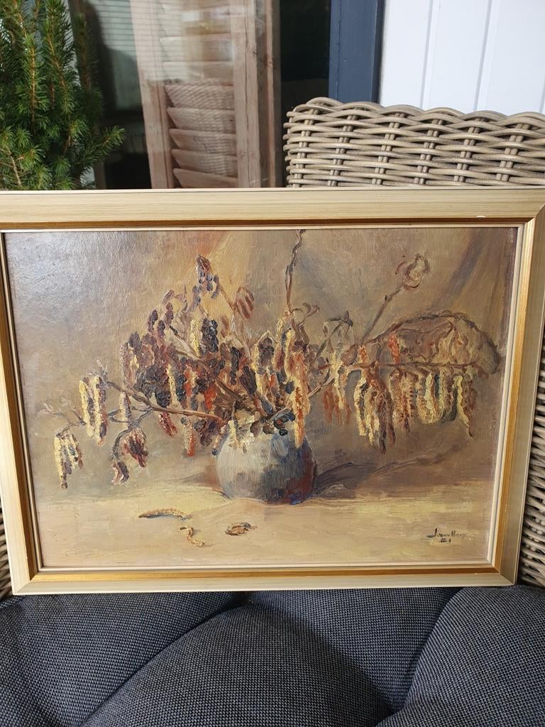 Schilderij met bloemen in vaas, Antiek en Kunst, Kunst | Schilderijen | Klassiek, Ophalen of Verzenden