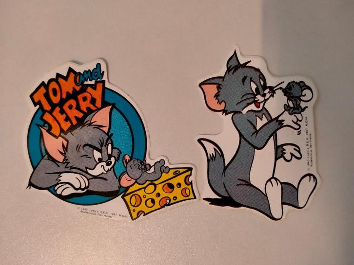 Tom en Jerry kat en muis strip stickers set vintage, Verzamelen, Stickers, Zo goed als nieuw, Strip of Tekenfilm, Ophalen of Verzenden