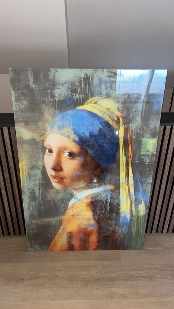 Meisje met de parel op glas, Huis en Inrichting, Ophalen, Zo goed als nieuw, Schilderij, 75 tot 100 cm