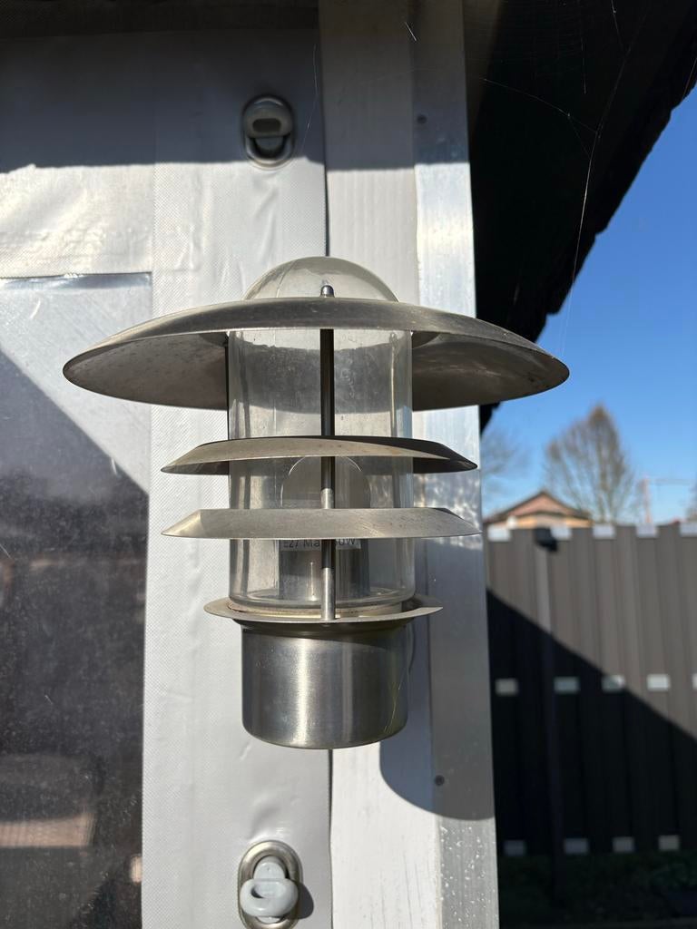 2 RVS wandlampen en 2 RVS lantaarnpalen, Tuin en Terras, Buitenverlichting, Ophalen, Gebruikt, Minder dan 50 watt, Wandlamp