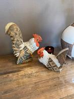 Brocante, landelijke sierlijke houten haan en kip, Ophalen of Verzenden, Gebruikt