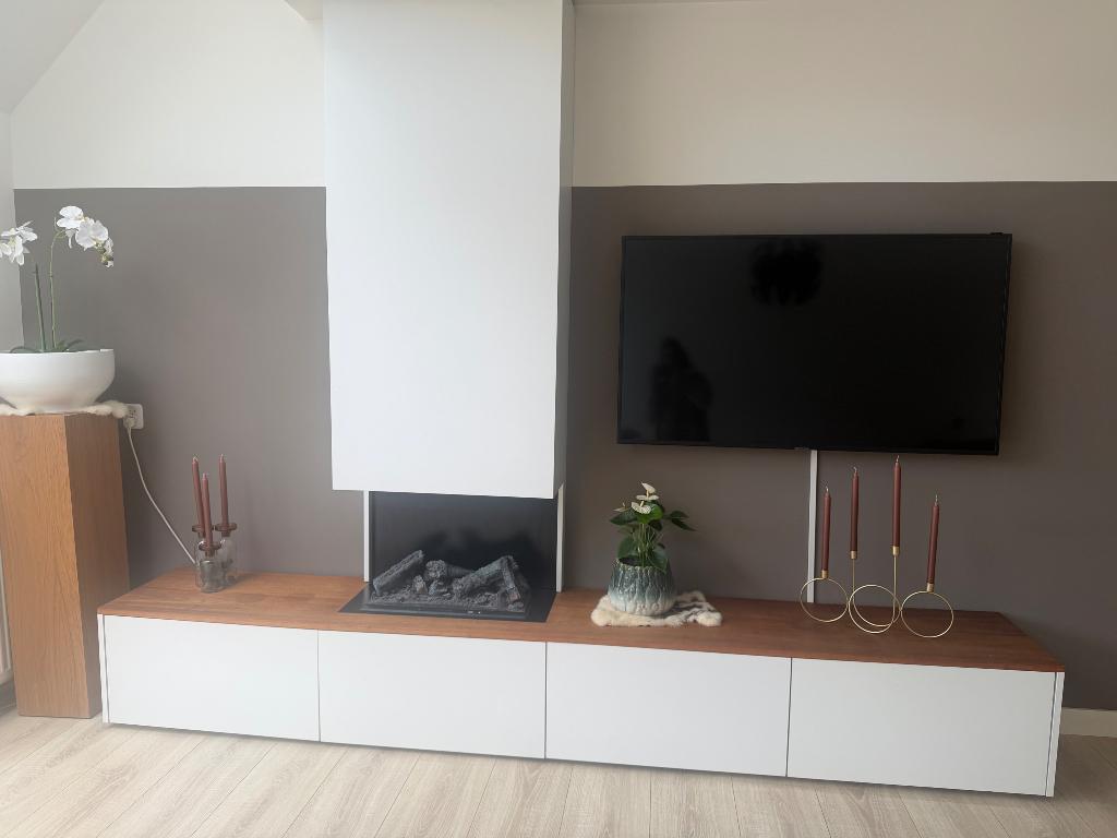 Tv meubel met sfeerhaard, Ophalen, Zo goed als nieuw, 200 cm of meer, 150 tot 200 cm