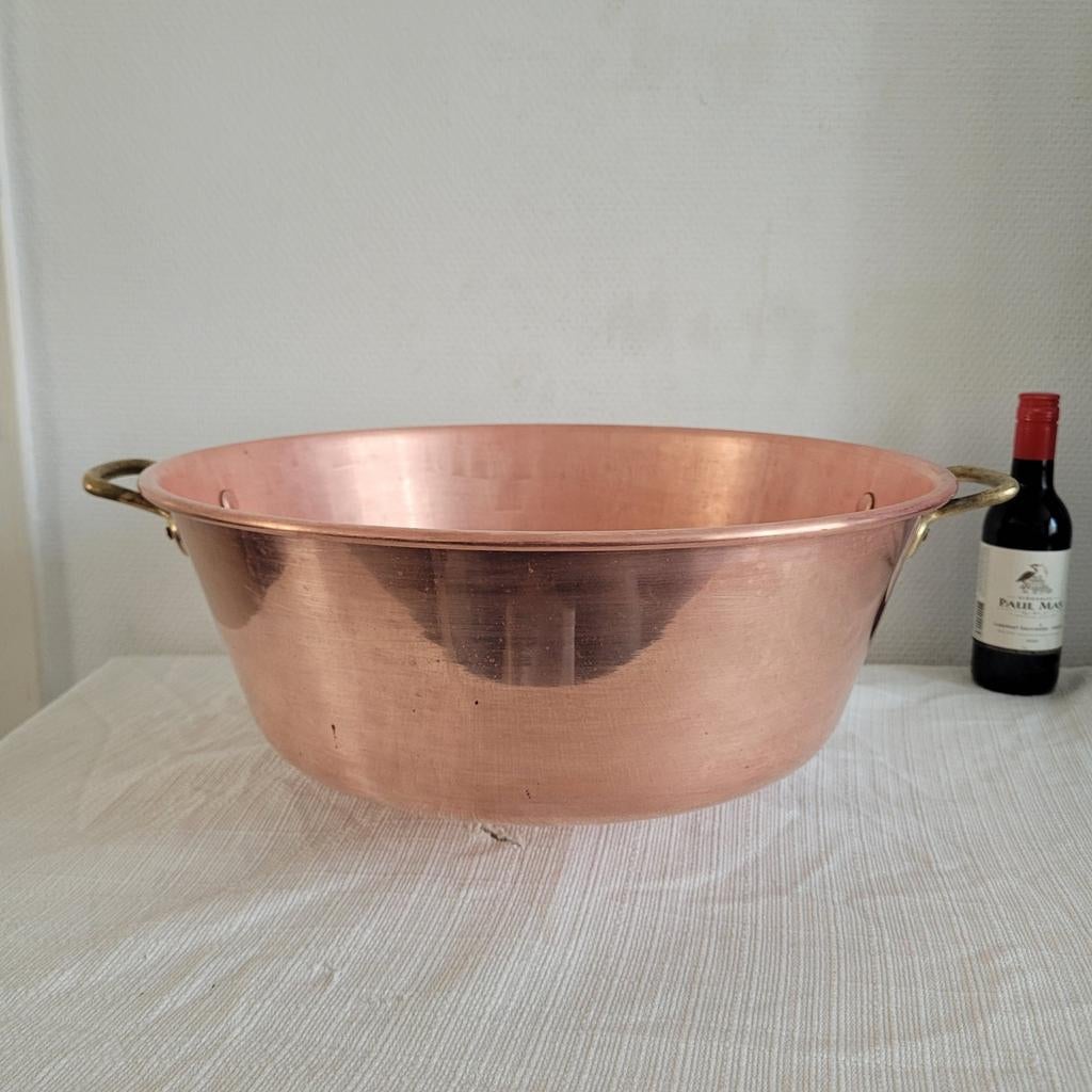 Brocante franse koperen jampan confiturepan pan, Ophalen of Verzenden, Gebruikt, Overige materialen, Koekenpan of Braadpan