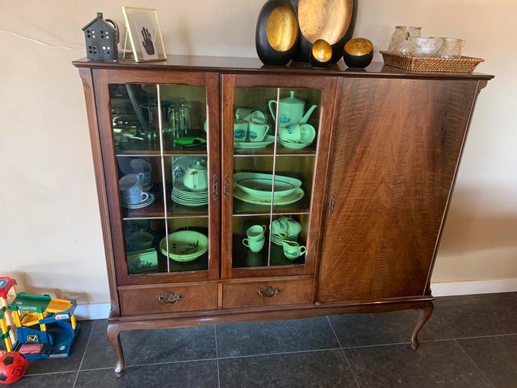 Antiek vitrine kastje met glas in lood., Antiek en Kunst, Antiek | Overige Antiek, Ophalen