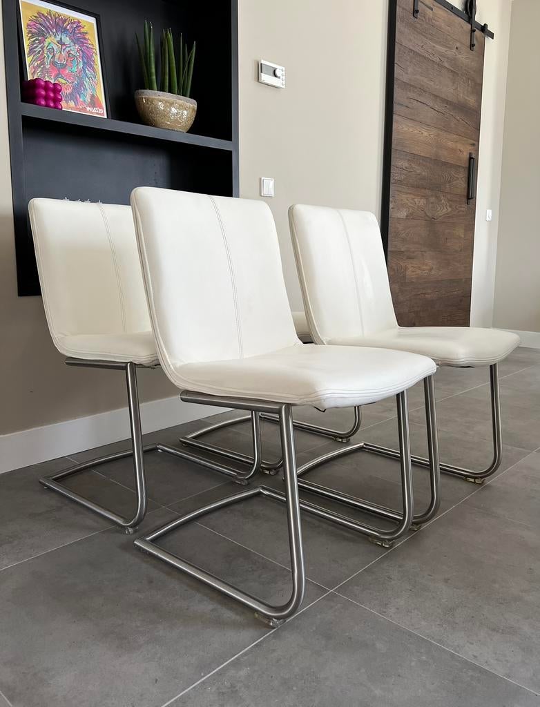 4/6 wit lederen Henders en Hazel design eetkamerstoelen, Huis en Inrichting, Stoelen, Ophalen, Wit, Niet opgegeven, Zo goed als nieuw