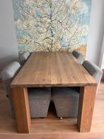 Massief eikenhouten eettafel + 2 salontafels + 4 stoelen, Ophalen of Verzenden