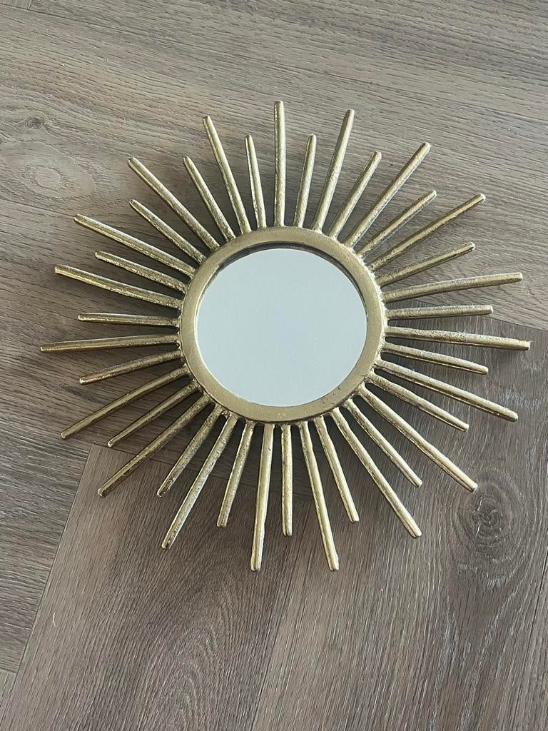 Gouden zonnespiegel, onderdeel van een set, Huis en Inrichting, Ophalen, Minder dan 50 cm, Rond, Zo goed als nieuw