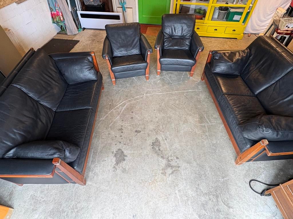 Komplete zwart lederen art deco zithoek.Schuitema., Ophalen, Zo goed als nieuw, Leer, Art Deco