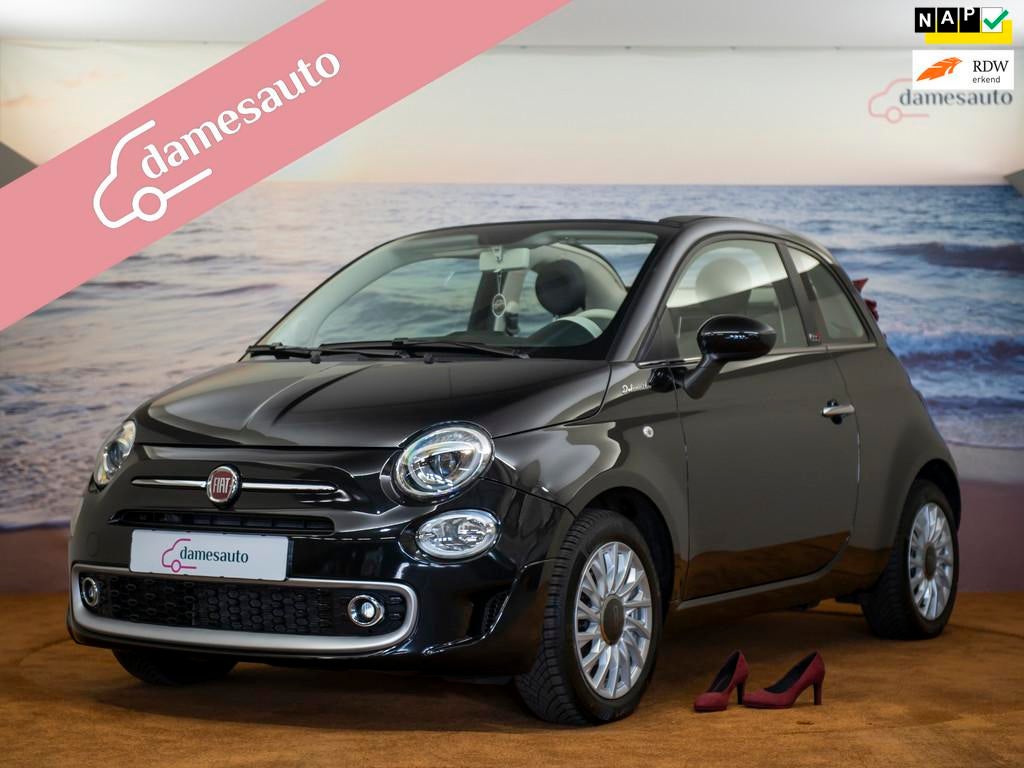 Fiat 500 C 1.0 Hybrid Dolcevita, NAP, Volledig leer incl gar, Auto's, Fiat, Voorwielaandrijving, Cabriolet, Zwart, Bedrijf