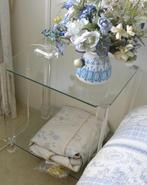 Bijzettafeltje/ nachtkastje glas/plexiglas - Adv. lezen svp., Minder dan 55 cm, Gebruikt, Vierkant, Glas