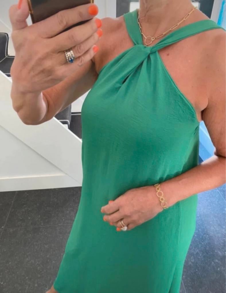 Terra di Siena, prachtig halter jurkje in geweldigd kleur,SM, Maat 38/40 (M), Ophalen of Verzenden, Zo goed als nieuw, Onder de knie