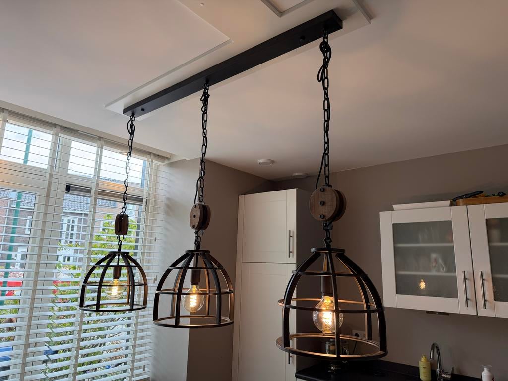 Eetkamertafel lamp 140cm, Ophalen, Gebruikt, Metaal, 75 cm of meer