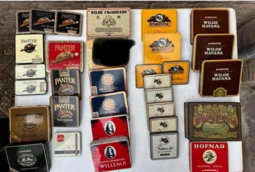 Vintage 31x sigaren blikjes uit de ‘60-80 Panter, Ritmeester, Ophalen of Verzenden, Gebruikt