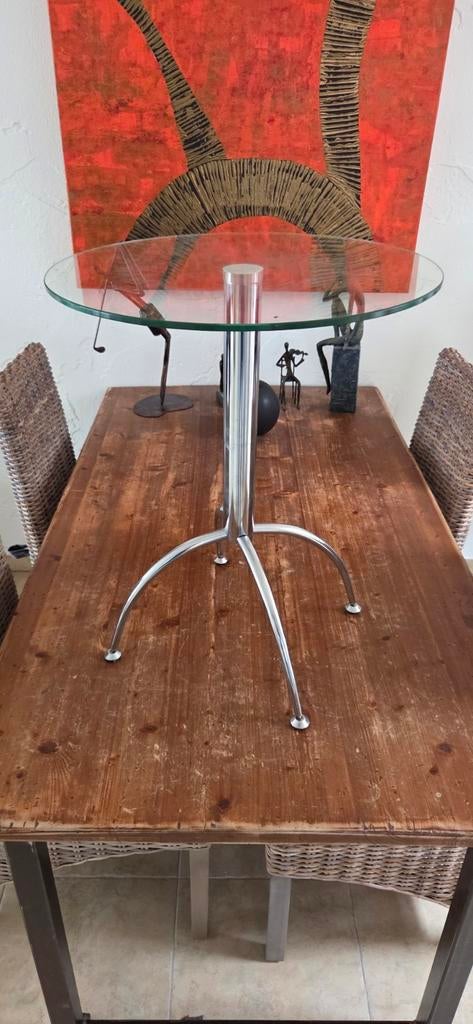 Glazen bijzettafel, Huis en Inrichting, Ophalen, 50 tot 100 cm, Rond, Tot twee personen