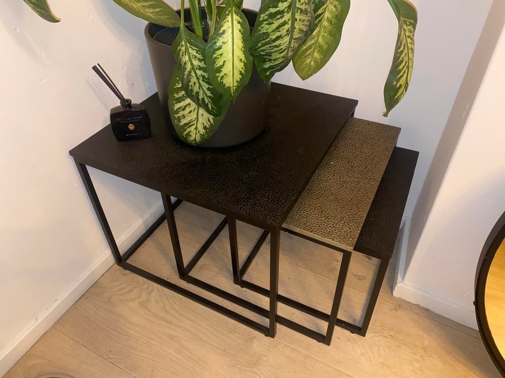 Set van 3 bijzettafels (goud zwart), Ophalen, 50 tot 100 cm, Rond, Zo goed als nieuw