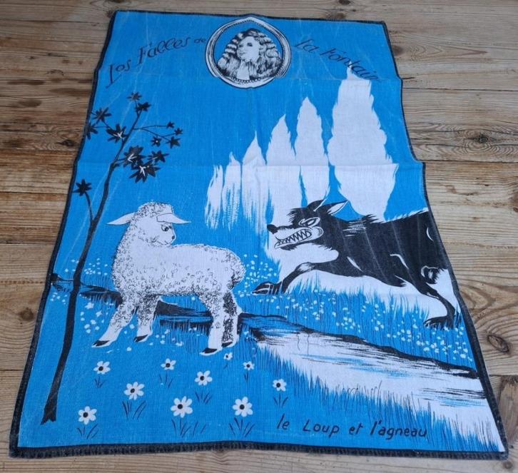 Franse theedoek, de wolf en het lam, FABELS, la Fontaine, Ophalen of Verzenden