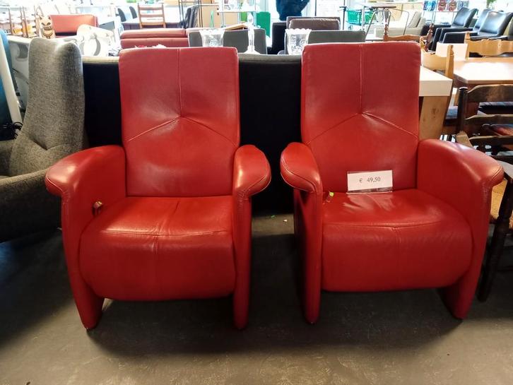 Paar rode fauteuils, leer, rood, stoel, Huis en Inrichting, Fauteuils, Leer, 50 tot 75 cm, 75 tot 100 cm, Ophalen