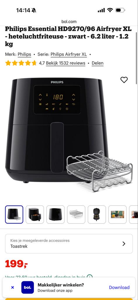 Philips Essential Airfryer XL HD9270/96 nieuw in doos, Witgoed en Apparatuur, Airfryers, Ophalen, Nieuw, Airfryer XL, 1000 t/m 1499 gram