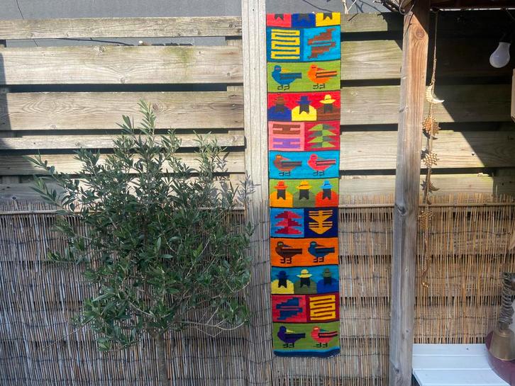 Gekleurd smal kleed uit Peru - Handgeweven wandkleed, Huis en Inrichting, Stoffering | Tapijten en Kleden, Gebruikt, Minder dan 50 cm