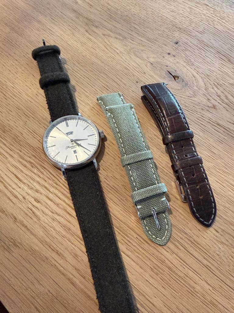 Fromanteel horloge met extra bandjes, Overige merken, Leer, Staal, Polshorloge