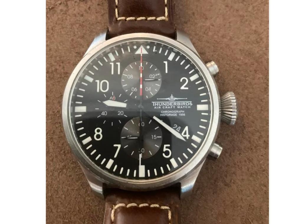 Thunderbirds quarts chrono horloge in IWC stijl, Sieraden, Tassen en Uiterlijk, Horloges | Heren, Overige merken, Staal, Verzenden