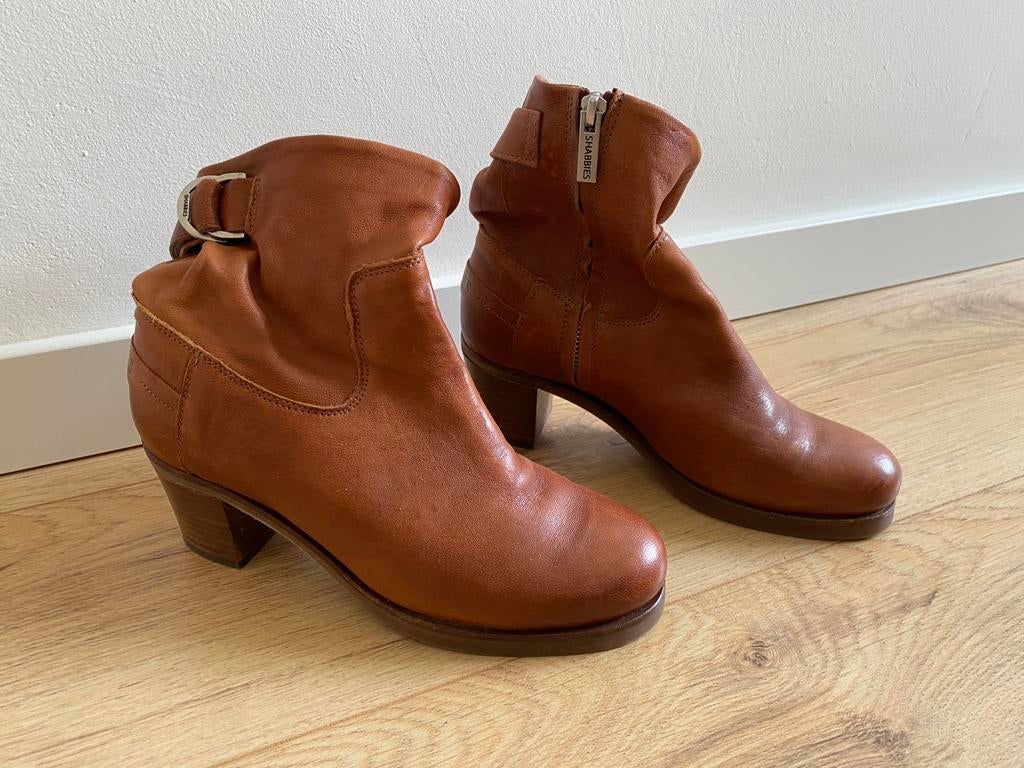 Shabbies Leren Dames Enkellaarsjes mt 38 Hak en Rits Cognac, Kleding | Dames, Schoenen, Bruin, Lage of Enkellaarzen, Ophalen of Verzenden