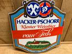Emaille bord Hacker Pschorr, Ophalen, Zo goed als nieuw, Reclamebord, Plaat of Schild, Overige merken