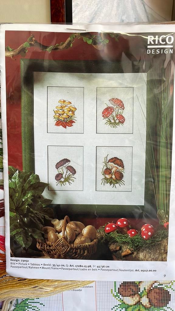 Borduurpakket paddestoelen, Hobby en Vrije tijd, Ophalen of Verzenden, Nieuw, Borduurpakket