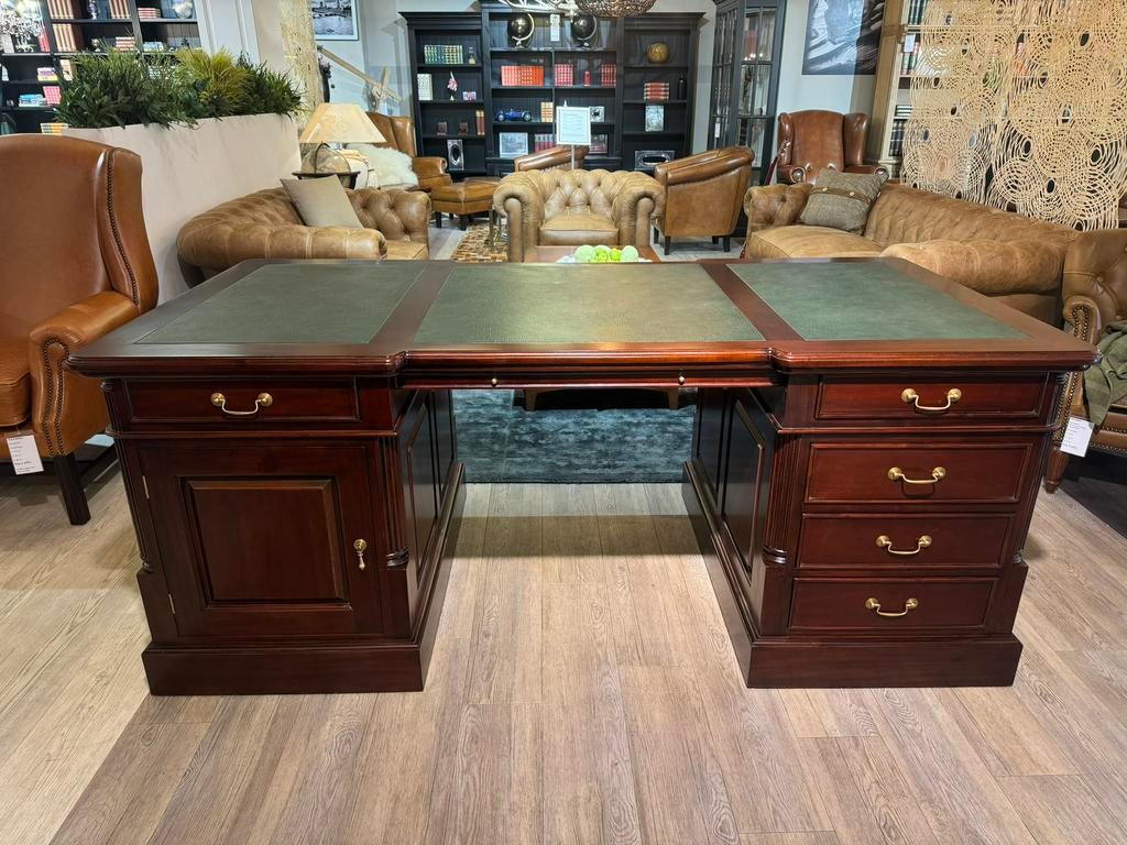 KLASSIEK XXL ENGELSE CHESTERFIELD BUREAU MAHONIEHOUT 200 CM, Huis en Inrichting, Bureaus, Ophalen of Verzenden, Nieuw