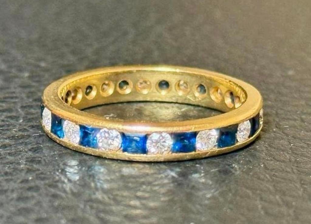 18k gouden eternity ring natuurlijke diamant/saffier 1.68ct!, 18 tot 19, Ophalen of Verzenden, Met edelsteen, Dame