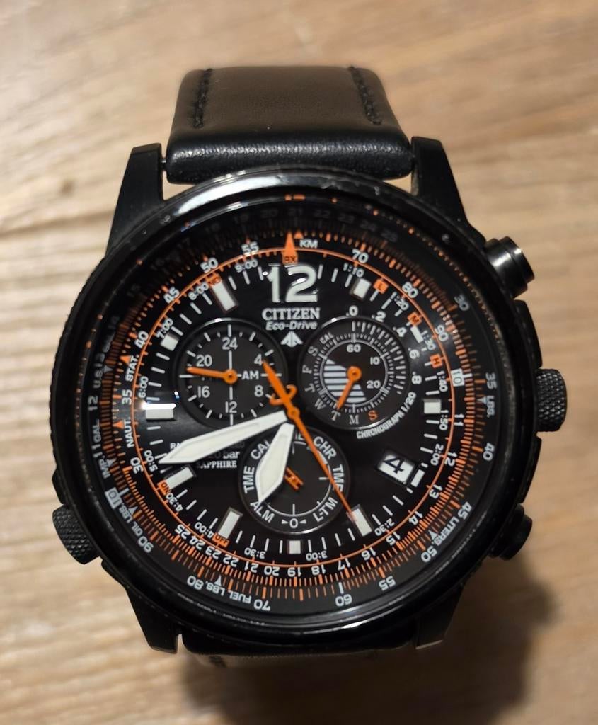 Citizen Promaster Sky AS4025-08E Eco-Drive Herenhorloge, Staal, Ophalen of Verzenden, Leer, Gebruikt