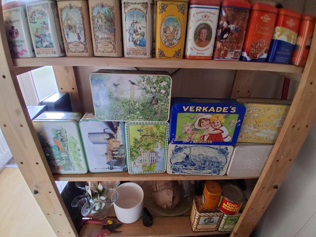 Grote verzameling vintage blikken - diverse merken en maten, Verzamelen, Blikken, Ophalen, Gebruikt, Koek(jes), Verkade