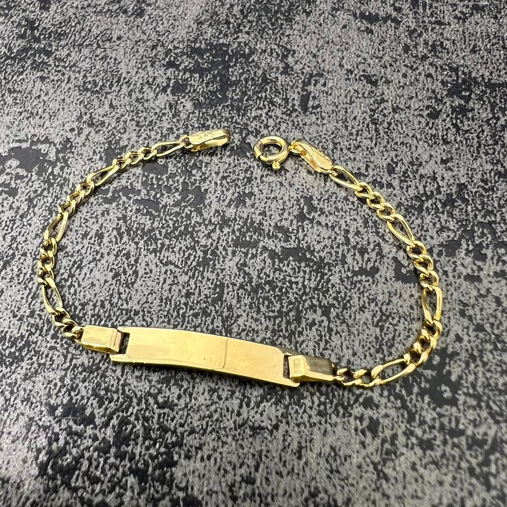 14 karaat gouden baby armband incl graveren, Sieraden, Tassen en Uiterlijk, Armbanden, Ophalen of Verzenden, Zo goed als nieuw