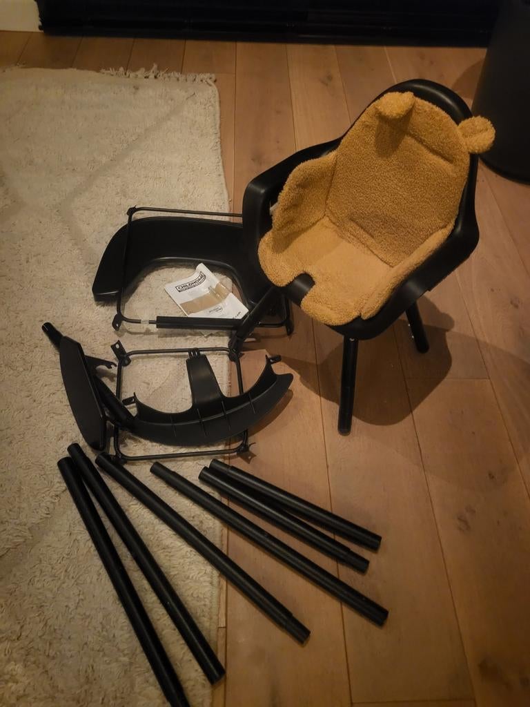 Childhome Evolu 2 kinderstoel zwart met teddy en onderstel, Ophalen of Verzenden, Zo goed als nieuw, Meegroeistoel, Stoelverkleiner