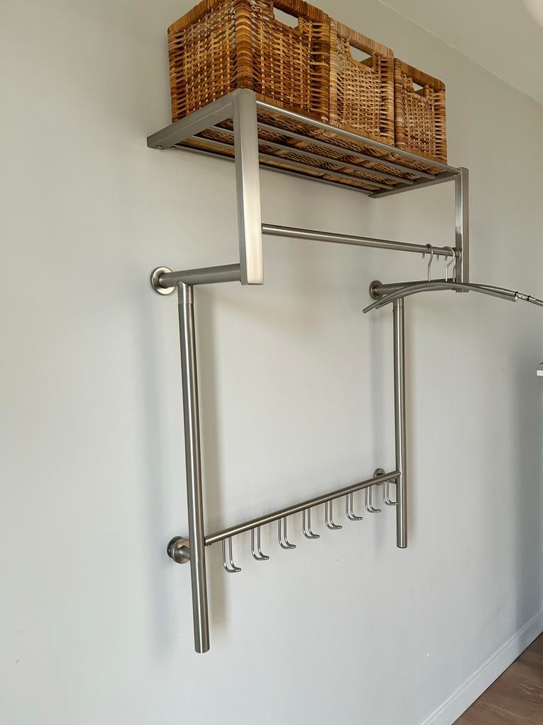 Moderne RVS Kapstok met Planken en Haken, 100 tot 150 cm, Zo goed als nieuw, Metaal, Ophalen